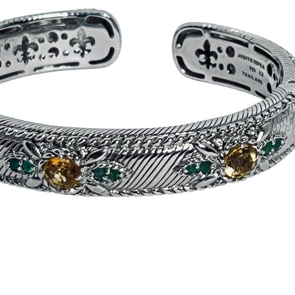 Judith Ripka Sterling Silver, Clear CZ, Citrine And Emerald Cuff Bracelet (5945) - Picture 9 of 9